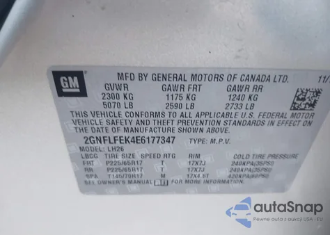 2014 Chevrolet Equinox 1Lt z USA, uszkodzony, nr VIN 2GNFLFEK4E6177347